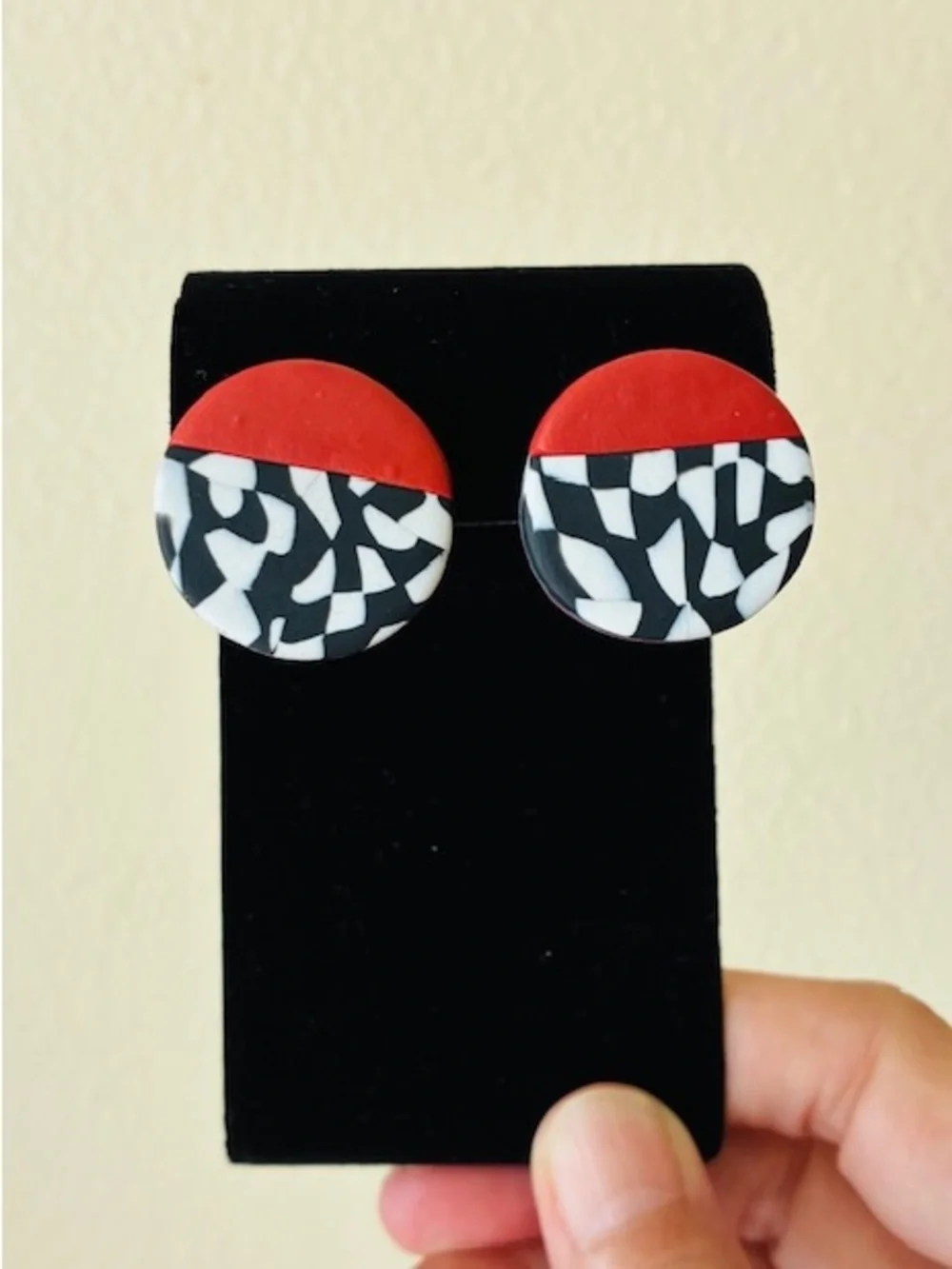Red‎ and Black Round Patterned Statement Earrings